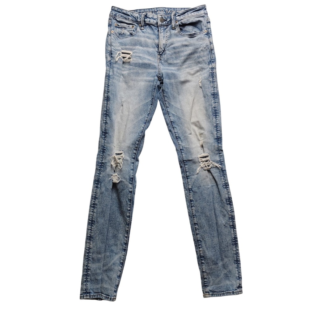 American Eagle Mens 30x36 Athletic Fit Light Wash Distressed Jeans